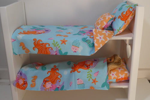 Wooden Bunk Beds and bedding for Barbie size Dolls