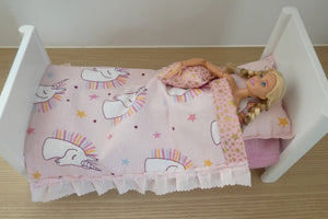 White Wooden Handmade Barbie Dolls Bed
