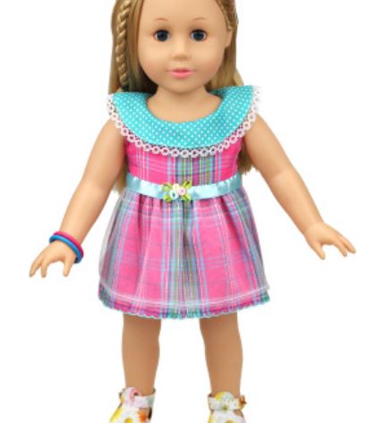 Pretty Pink & Green dress for Our Generation sized dolls 18 inch