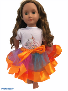 18 inch Rainbow Unicorn Skirt and Top Set.