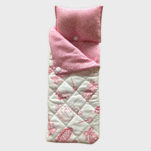 Load image into Gallery viewer, Pink Ballet Patterned sleeping bag for 11 inch dolls.