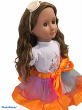 Load image into Gallery viewer, 18 inch Rainbow Unicorn Skirt and Top Set.