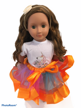 Load image into Gallery viewer, 18 inch Rainbow Unicorn Skirt and Top Set.